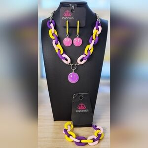 Paparazzi Vibrant Pink, Purple, and Yellow Necklace Set